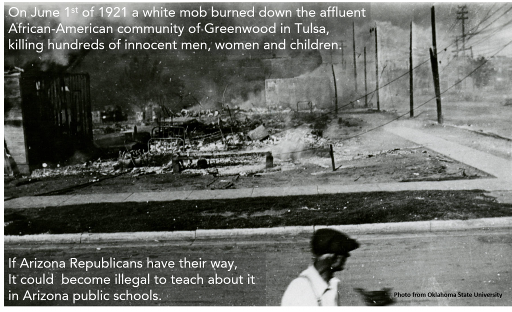 On June 1, 1921, a white mob burned down the affluent African-American community of Greenwood in Tulsa, Oklahoma, killing hundreds of innocent men, women and children.